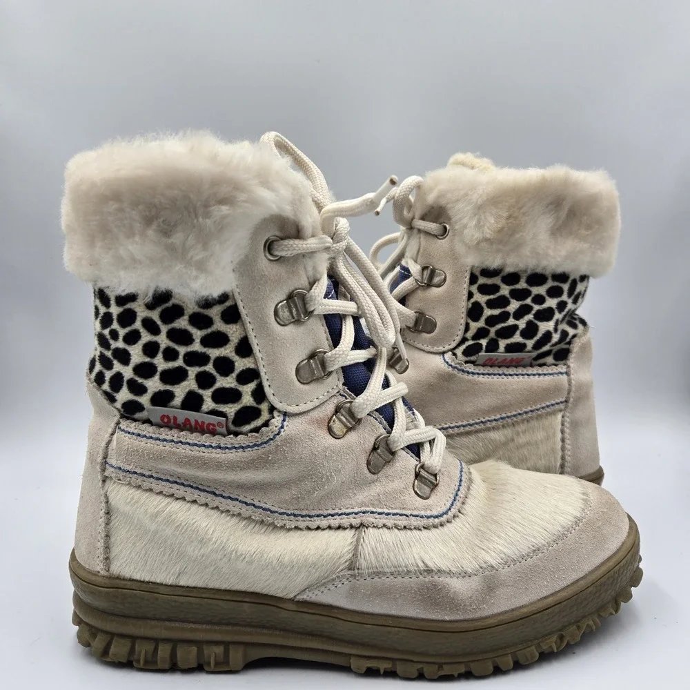 Olang White Calf Hair Eskimo Boots Pulse Snow Winter Pull On #38 Virgen Wool VTG